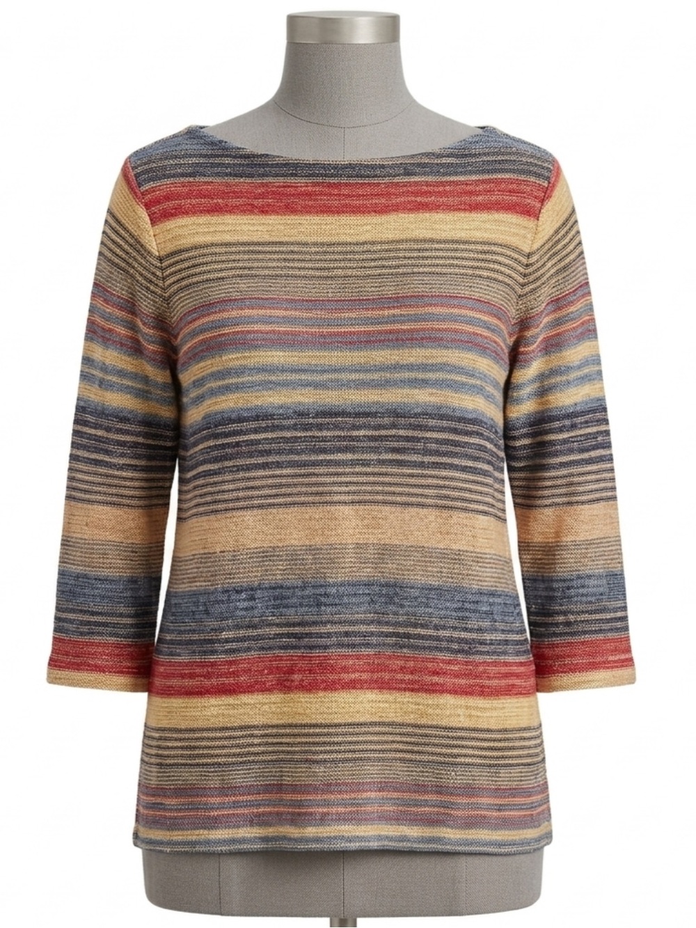 LRL Lauren Jeans Co Linen Blend Multicolour Striped Boat Neck 3/4 Sleeve Top 1X